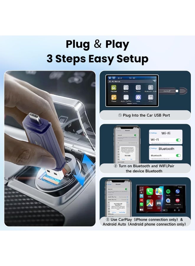 محول لاسلكي 2 في 1 لنظام كار بلاي وأندرويد أوتو - محول من سلكي إلى لاسلكي - اتصال تلقائي مستقر وسهل التركيب للسيارات موديلات 2016 وما بعدها - Image 4